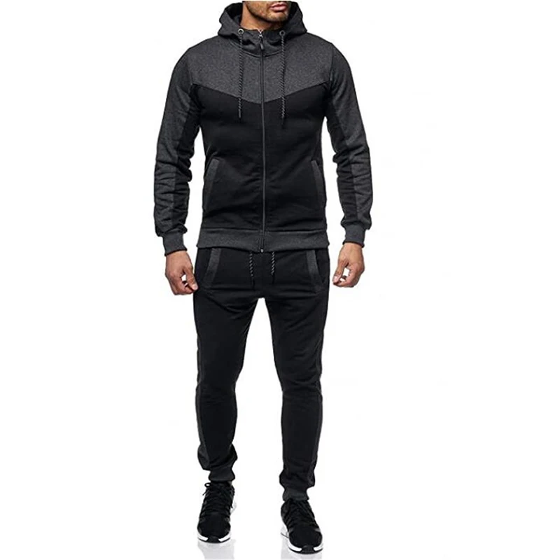 European and American Autumn and Winter Men's Hooded Casual Sports Cardigan Hoodie Set