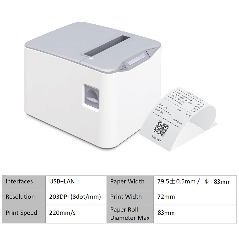 

Thermal Printer USB Receipt Printer Thermal Printer Efficient 220mm/s Wall Hanging Wireless Thermal Printer for Grocery Stores