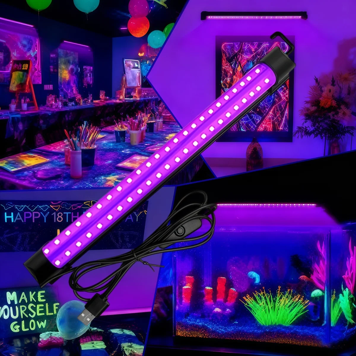 Lâmpada de Luz Negra LED UV 5W/10W com Plug USB, Efeito de Luz Negra 395 nm, Barra de Luz para Festas e Iluminação de Palco