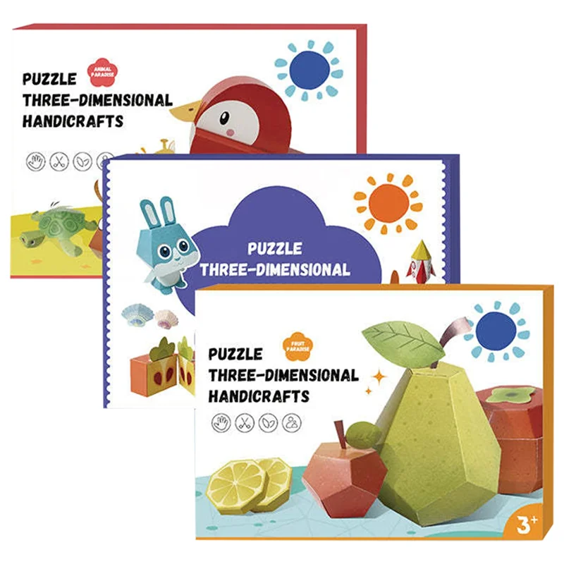 AINY-Kids DIY Craft Toymontessori Montessori Educational 3D Handmade Origami Book Cartoon Animal/Fruit Paper For Children