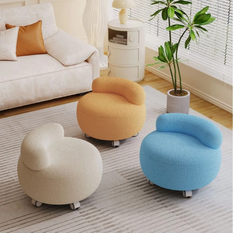 Cream Style Lamb Wool Stool, Luxury Living Room Ottoman, Soft Children’s Stool, Elegant Dressing Room Shoe Bench