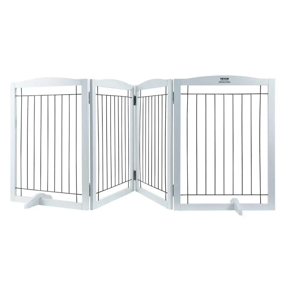 

Free Standing Dog Gate 32Hx96.5W Expandable 4 Panels Foldable for wide & Narrow Passageways Silent Foot Support for indoor White