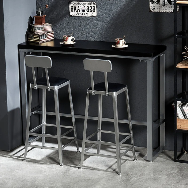 

Modern Minimalist Iron Bar Table with Solid Wood Top - Wall-Mounted Long Console Table As Room Divider Bar Furniture JT40