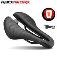 RACEWORK PRO MTB Bike Saddle Lamp Soft Comfortable Breathable Seat With Warning Taillight USB Road Cycling Bicycle Saddles