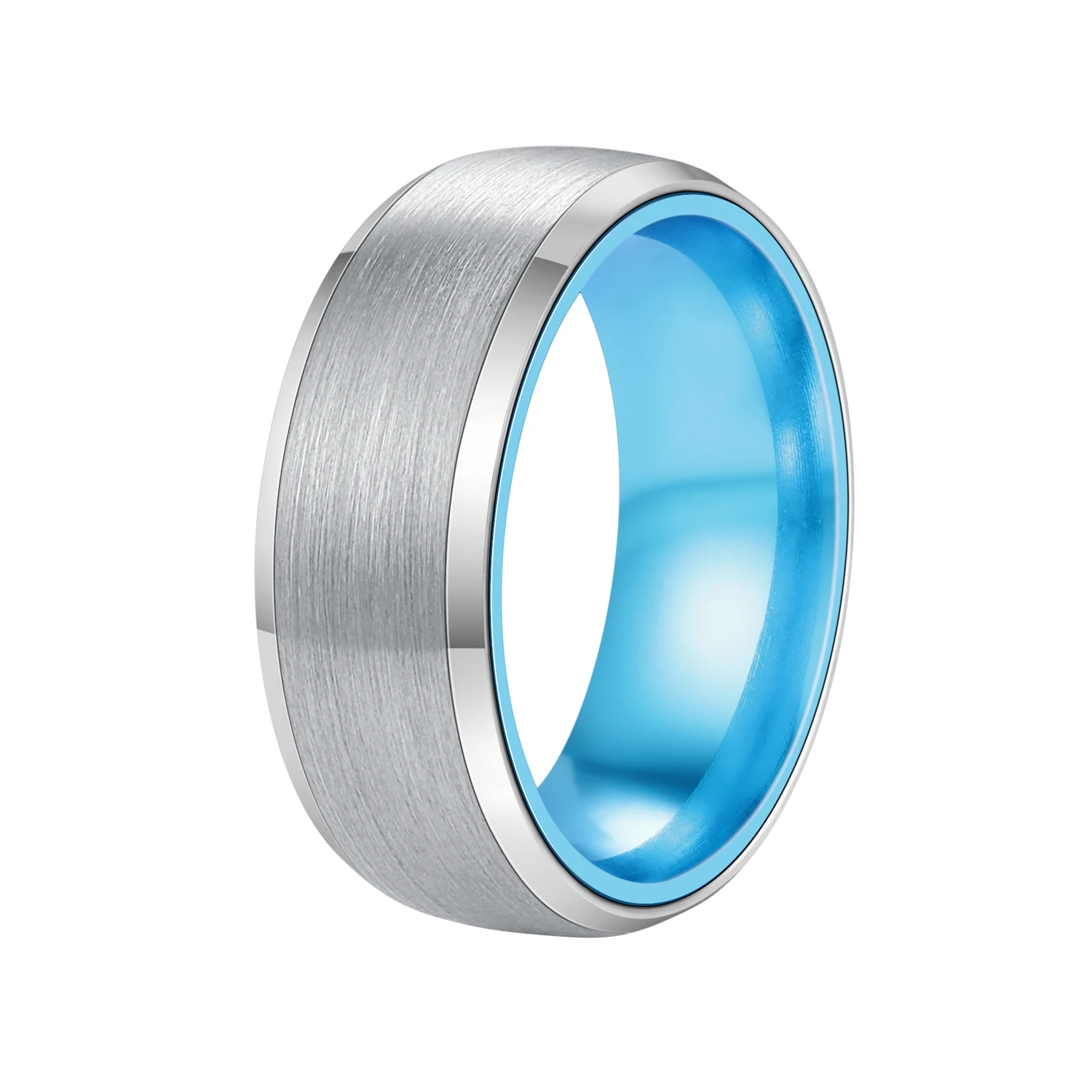 

Classic 8MM Width Tungsten Rings for Teens Brushed Finishing with Blue Color Aluminum Inside Comfort Fit Size 7-12