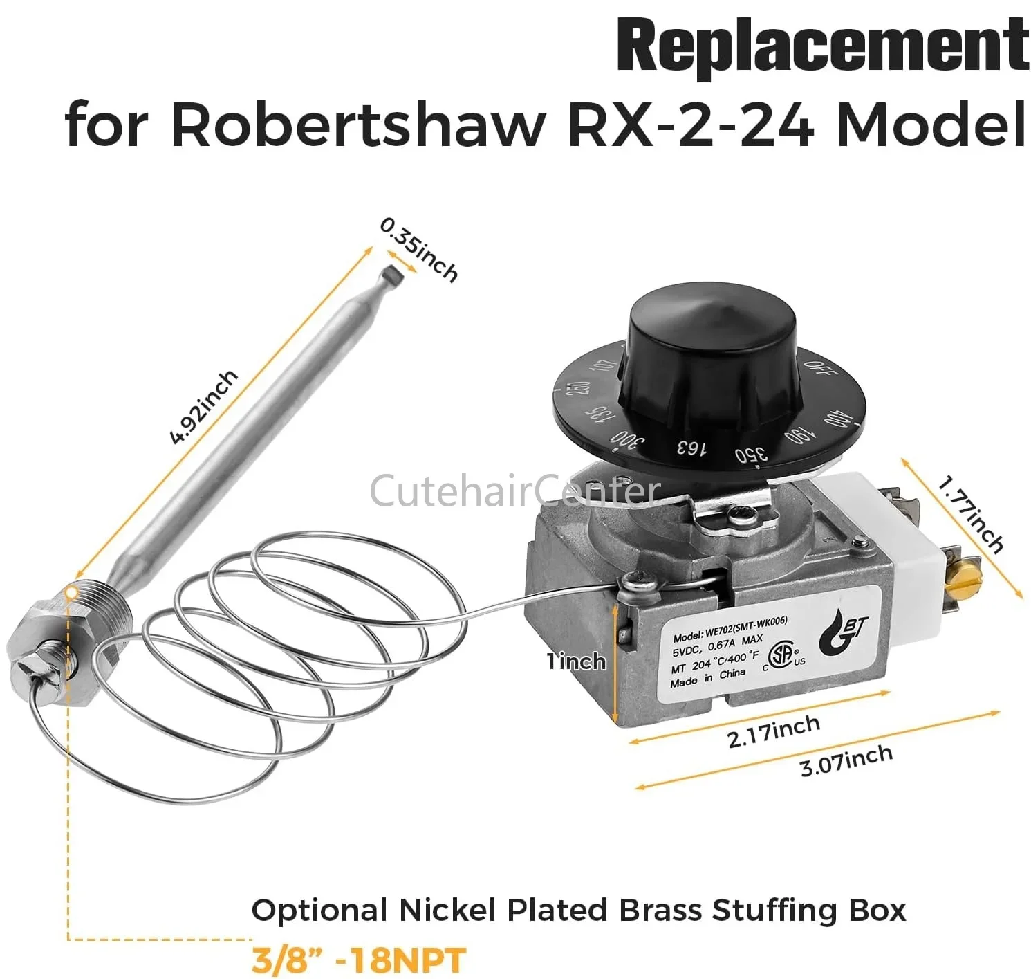 Hoge Eindschakelaar Veiligheidsthermostaat RX-2-24 Knop 3/8 "NPT Moer voor ADCRAFT Gas Friteuse Atosa 301030004   Robertshaw Cecilware Hobart