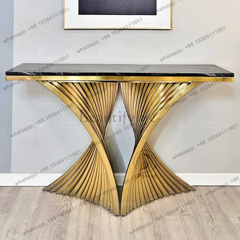 Italian light luxury stainless steel titanium marble entrance table tempered glass entrance table