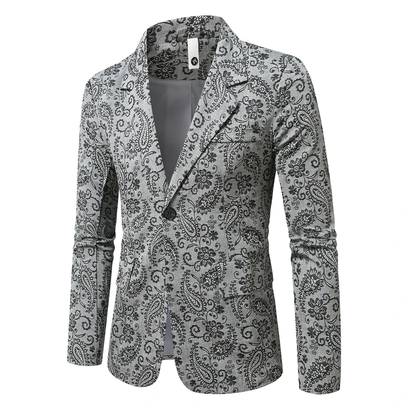 

Spring Autumn Men Printed Blazer 2025 Men Grey Suit Jackets Single Breasted Coat Male Fashion Formal Business Suit Jacket