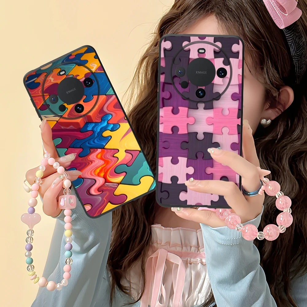 Puzzle Pretty Fashion Mobile Cell Phone Case for Huawei Mate 60 50 40 30 20 10 Pro Plus Lite E 5G Black Soft Phone Cover Shell