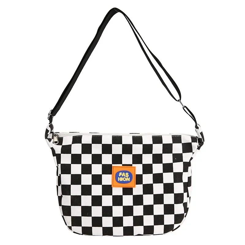 Checkerboard Canvas Bag New Style Small Fresh Large Capacity Simple Handbag Fashion Versatile Women Shoulder Crossbody Bag