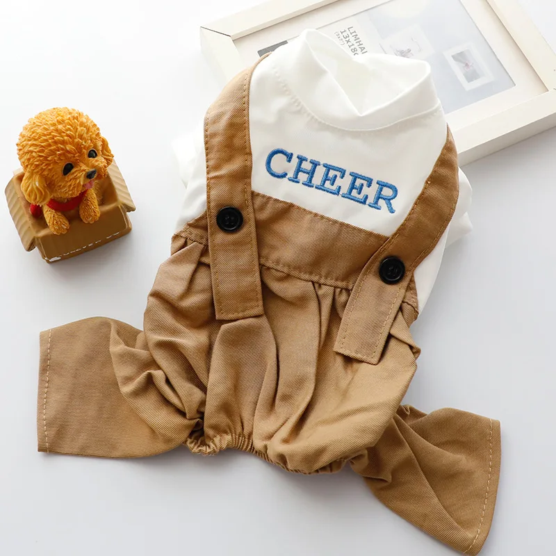 Dog Clothes Autumn Four Legged Work Suit Strap Pants Khaki Fashion Cotton Jumpsuits Small and Medium-sized Pet Clothing