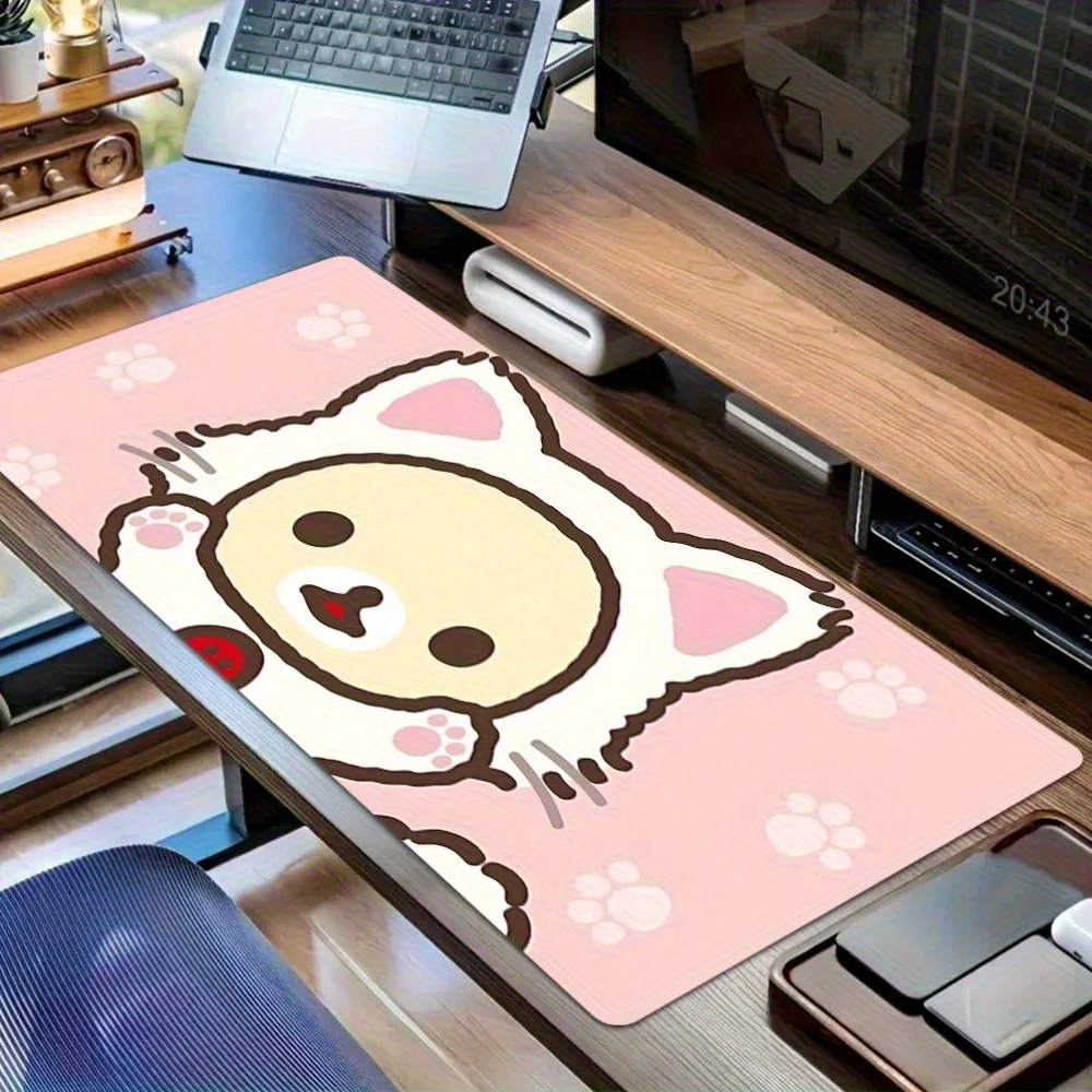 Tappetino per mouse da gioco grande antiscivolo: simpatico tappetino da scrivania rosa pastello e marrone con base in gomma facile da pulire, splendido tappetino per computer per ufficio