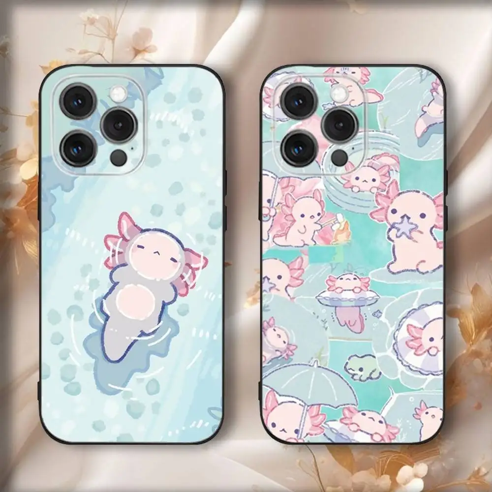 

Cartoon Axolotl Phone Case For iPhone16,15,14,13,12,11,Pro,Max,Plus,X,XS,SE4,E,Mini,Soft Black Case