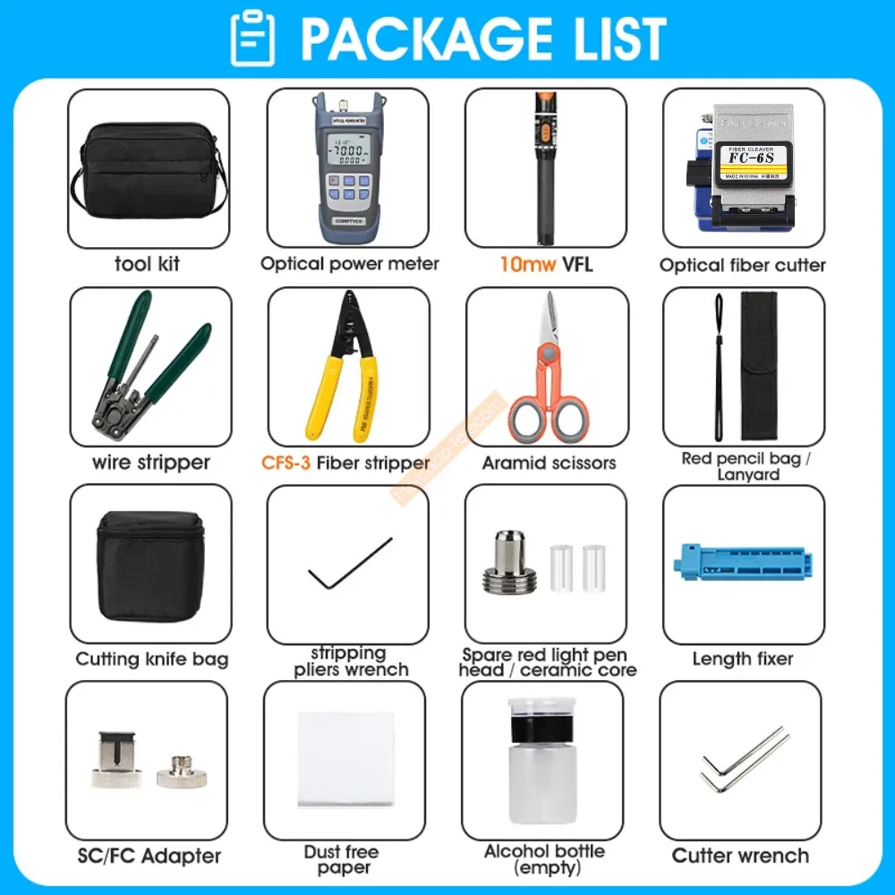 FTTH Optic Tool Kit FC-6S Cleaver With Fiber Optica Power Meter And 10Mw Visual Fault Locator