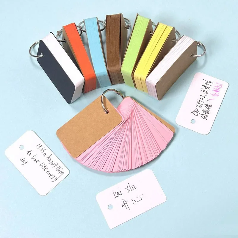 50Pcs Pocket Loose Leaf Word Cards Notebook Mini Ring-bound Blank Flash Cards Portable Vocabulary Memo Pad for Students Travel