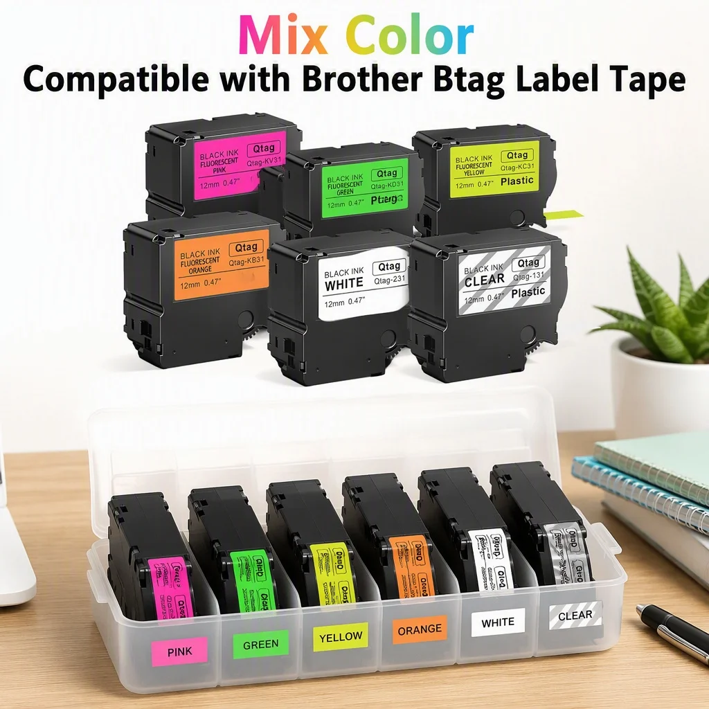 1/2 Pack Btag 231 Label Tape Black on White, Replacement TZe Tape Compatible with Brother P‑Touch PT‑N10 PT‑N20 Priner