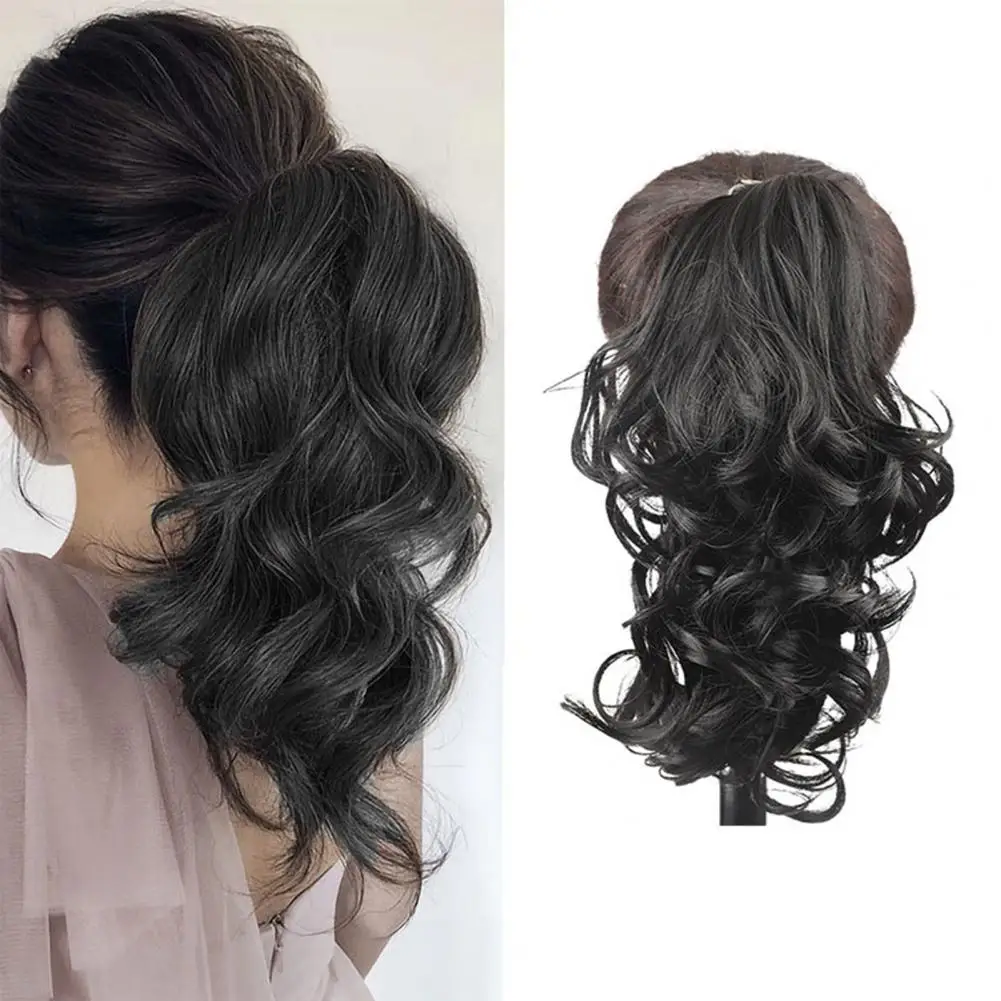 Synthetische Klauw Clip In Korte Paardenstaart Krullend Clip-On Haar Valse Pruik Huis Extensie Haarstuk Voor Vrouwen