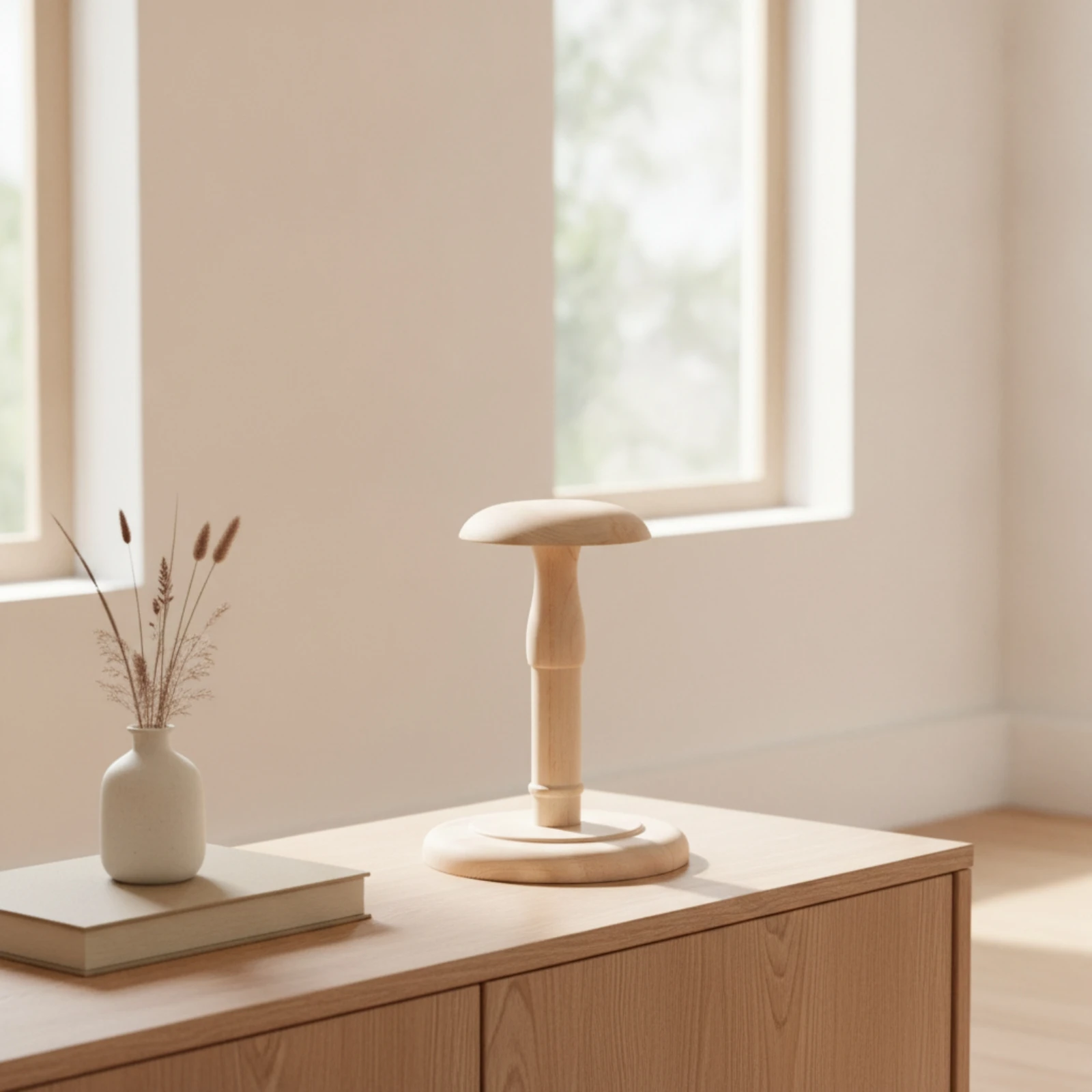 Wooden Hat Stand Natural Wood Fungus-Shaped Hat Stand Holder Matte Compact for Shop Owners, Boutique Counters