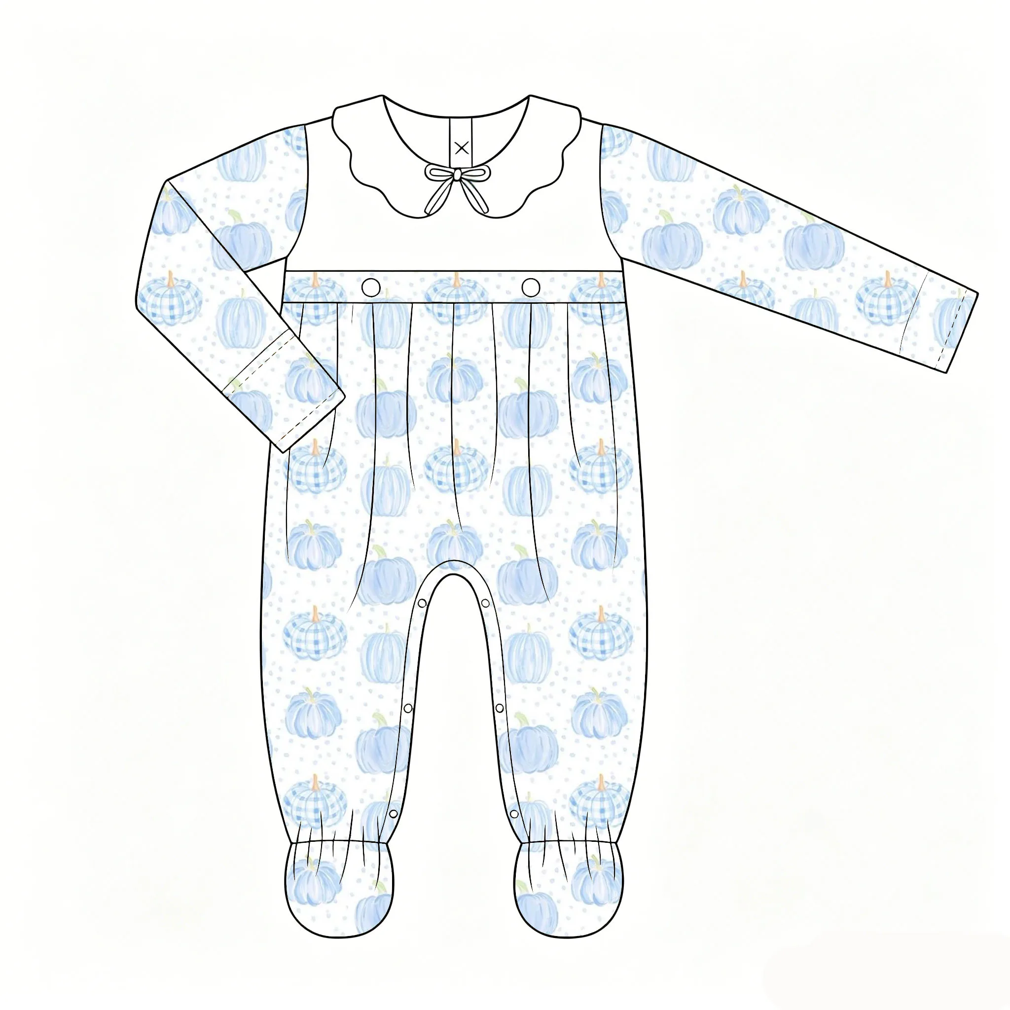 New Thanksgiving Wholesale Pumpkin Print Baby Clothes Longall Onesie Baby Boutique Clothing Set Footie Custom Monogrammed Blanks