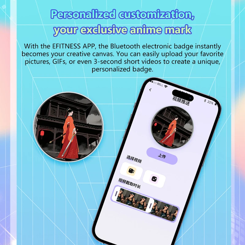 Smart Dynamic E-badge HD Screen  Electronic Badge Can Transfer Photos GIFs Animations and Videos for Otaku Fans Gift