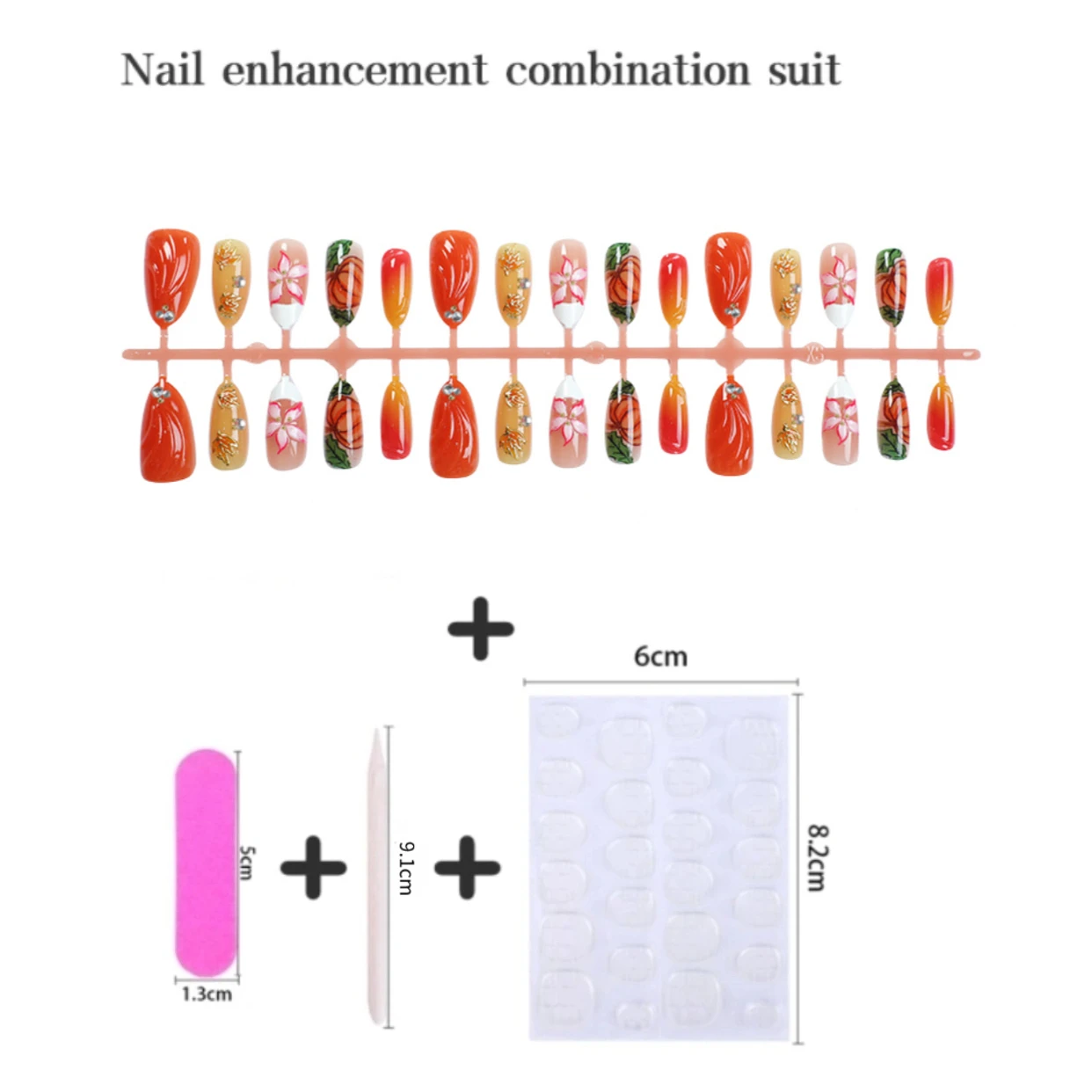 30Pcs Almond Pumpkin Press on Nails Gradient Frowers False Nail for Women&Girls Thanksgiving Day Detachable Wearable Nail