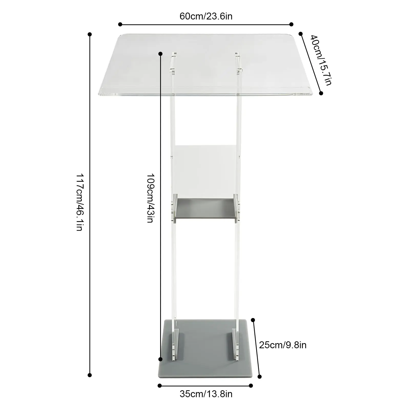 Acrylic Podium Stand Clear Lecterns & Pulpits 23.6" L X 15.7" W X 46.1" H Professional Presentation Podiums for Classroom, Conce