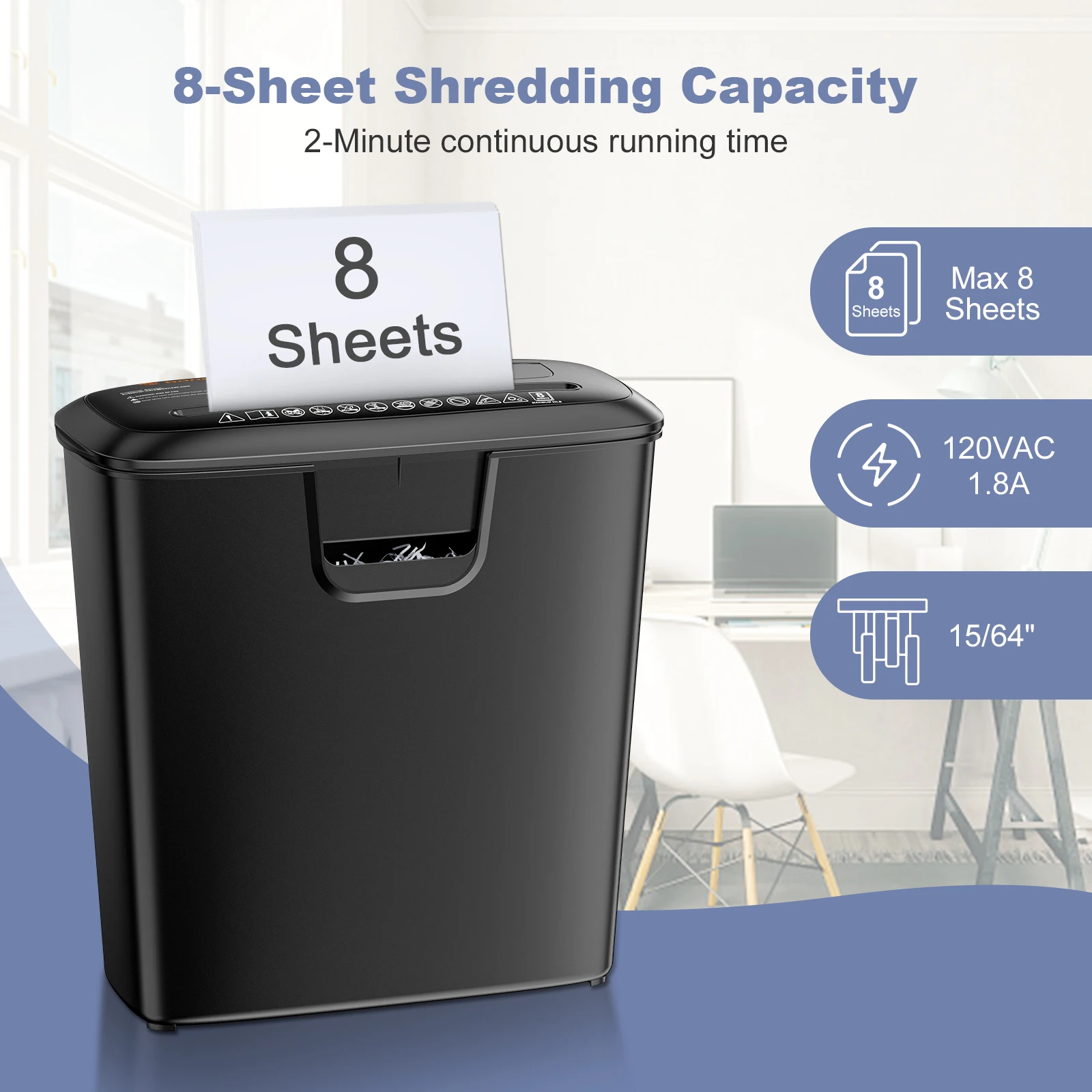 Bonsaii Paper Manual Reversal 8-Sheet Strip Cut Shredder for Home Use, CD/Credit Card Shredder Machine with 3.4 Gallons