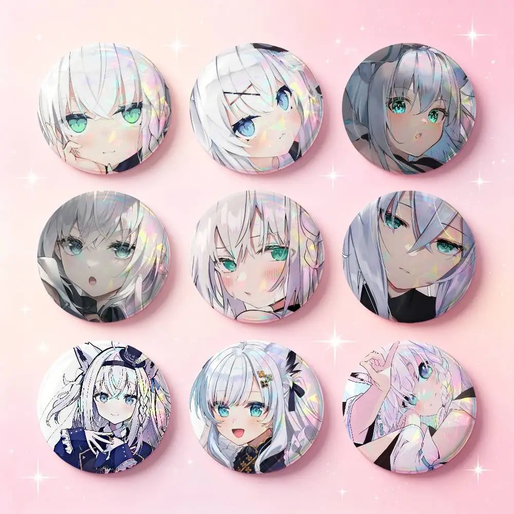 Fubuki Shirakami Anime Figure Badges 25 32 44 58 75 Mm Round Cosplay Pin Bag Decor Fans Collect Friends Gifts Brooch Souvenir