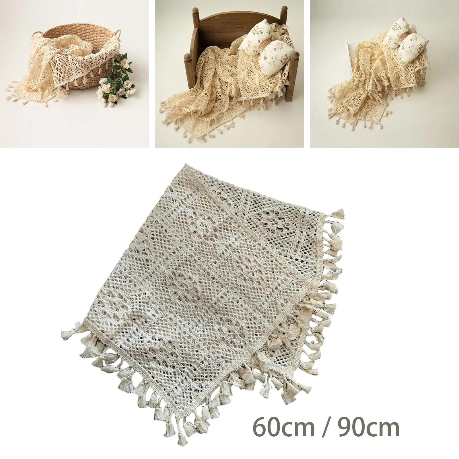 

Hollow Weaving Photo Prop Blanket Soft Photography Wrapping Towel, Tassel Blanket