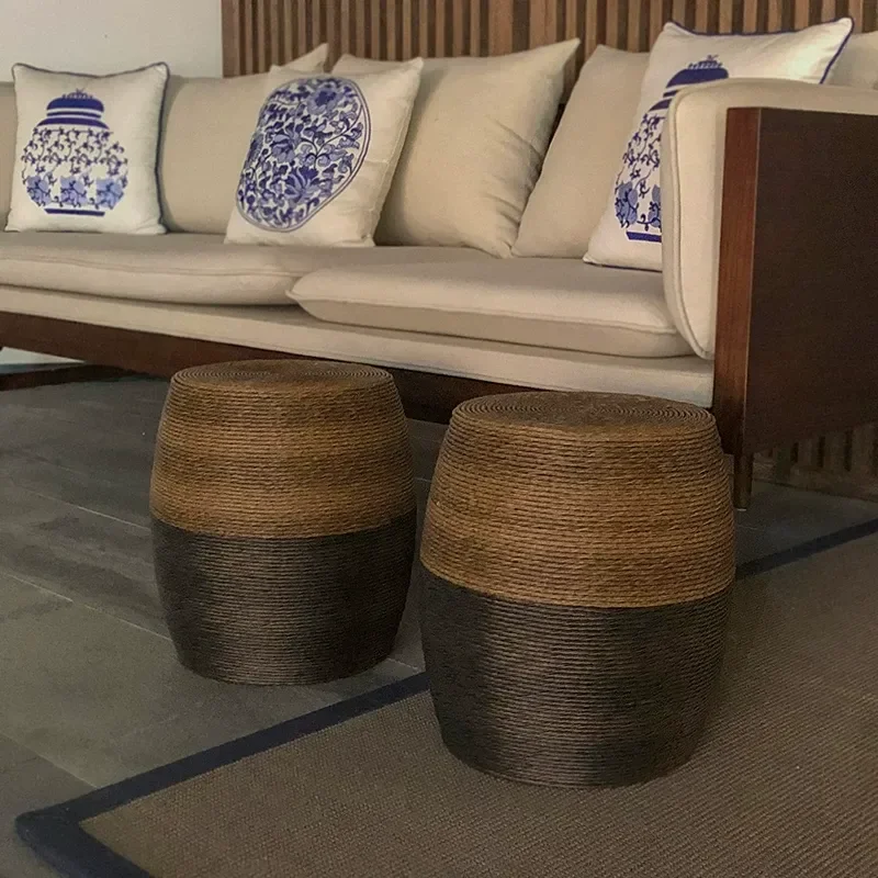 Chinese Stool Shoe Changing Low Round Creative Rattan Guzheng Sitting Pier Japanese Small Outdoor Medieval Drum Stool