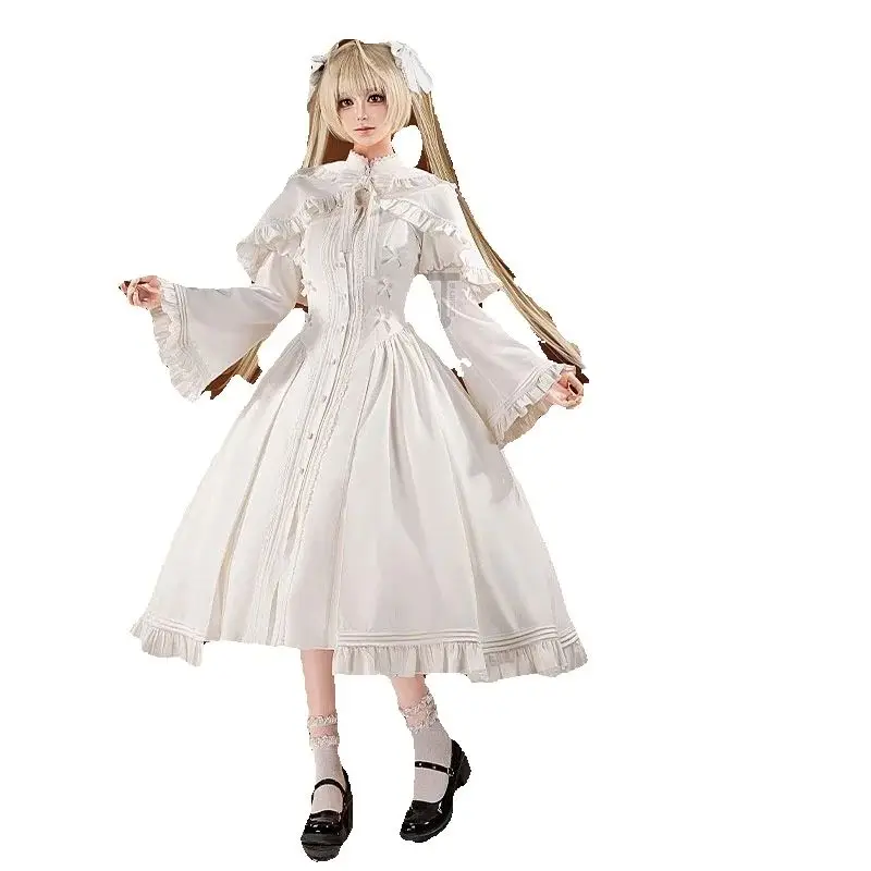 

Cos-Mart Hot Game Yosuga No Sora Kasugano Sora Cosplay Costume Rabbit Ears Cape Dress White Dress Party Role Play Clothing