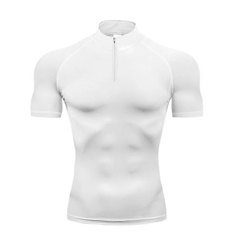 

New Gym Solid Color Zipper Fashion Fitness Men's Fashion Clothing Bodybuilding Short Sleeve Breathable Sports Trend Slim Tshirt