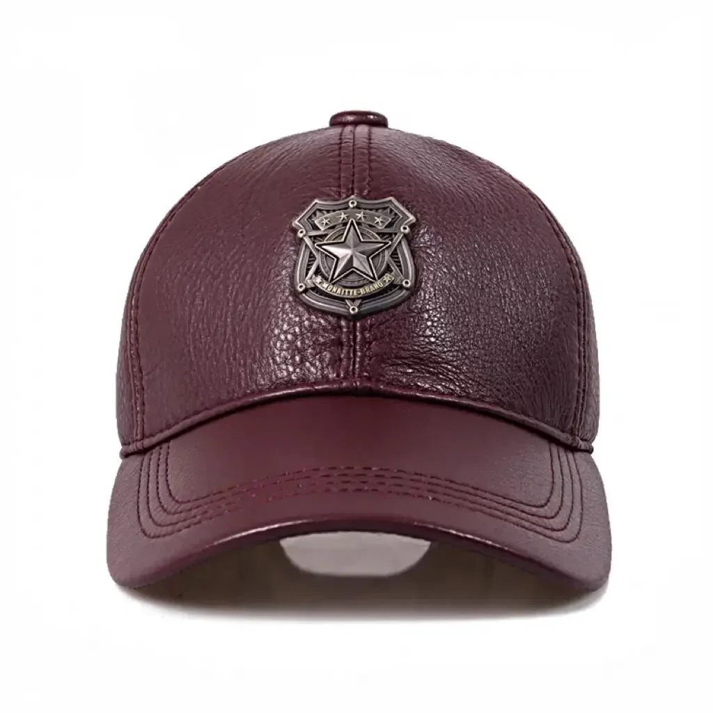 

New Spring/Winter Man Genuine Leather Baseball Caps Male Casual Cowhide Belt 55-60 Adjustable Sprot Flight Hats Badge