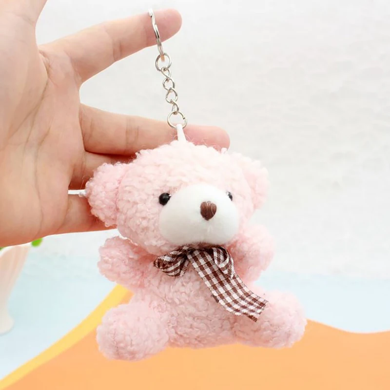 LLavero de oso de peluche de 8cm para mujer, adorno de bolso, decoraciones de bolso, mochila de estudiante escolar, colgante peludo encantador