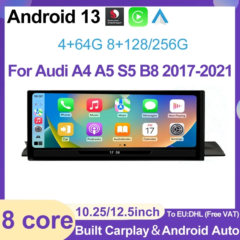 Android 13 10.25'' Carplay Auto Screen For Audi A4 A5 S4 S5 A4L B8 2017-2021 Car Stereo Multimedia Radio Player GPS Navigation