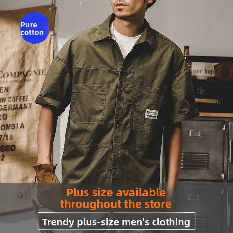 

Loose Fit Pure Cotton Men's Workwear Shirt Short Sleeve Oversized Casual American Style Half Sleeve Trendy Shirt for plus Size