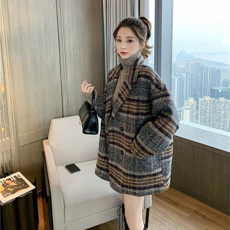 2026 New Small Fragrant Style Autumn Winter Jackets Women's Woolen Coat Top Double Breasted Cotton-padded Woolen Suit Jacket