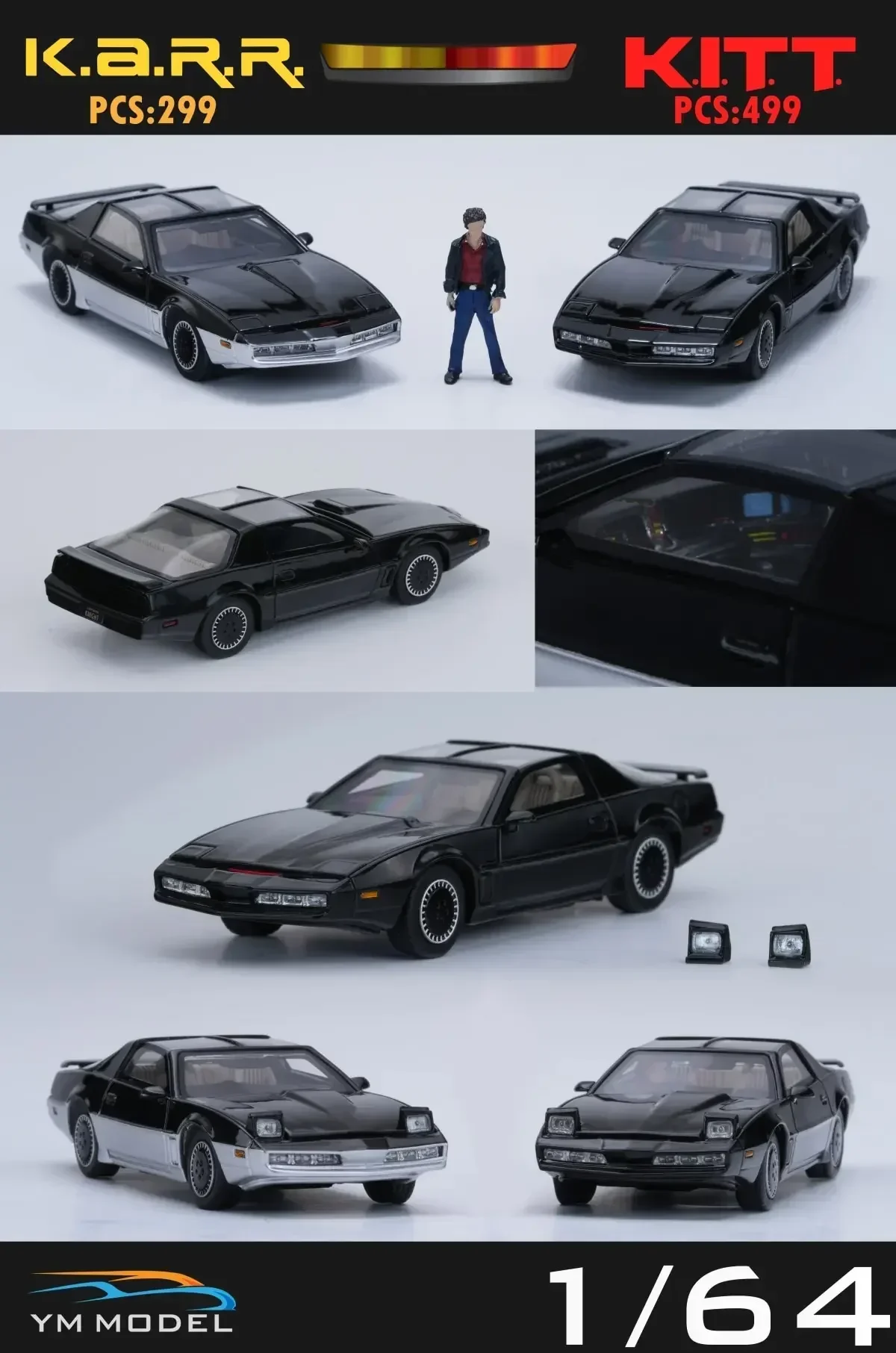 1:64 Model Firebird Knight Rider Karr Black Silver Alloy Diecast Car Toy Die Casting Car Toys Model Decorat Kids Christmas Gifts