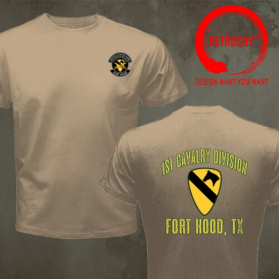 US Army 1st Cavalry Division Cavalry - Ft. Hood TX back T Shirt Men Fashion Trendy Casual Clothing Stylish Tops Tee Shirt Leisur