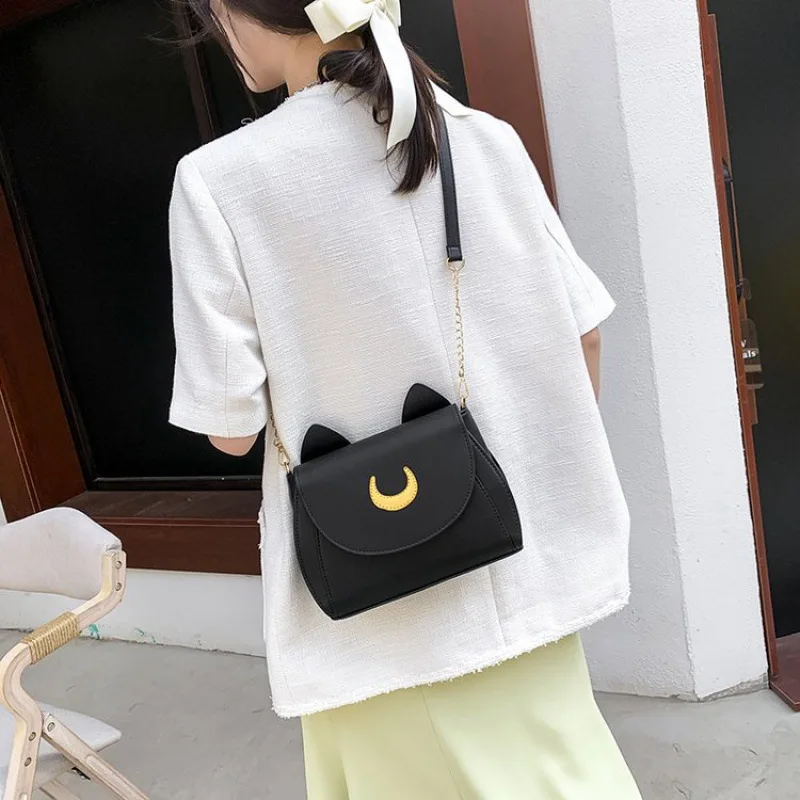 Summer Sailor Moon Ladies Handbag Black Luna Cat Shape Chain Shoulder Bag PU Leather Women Messenger Crossbody Small Bag