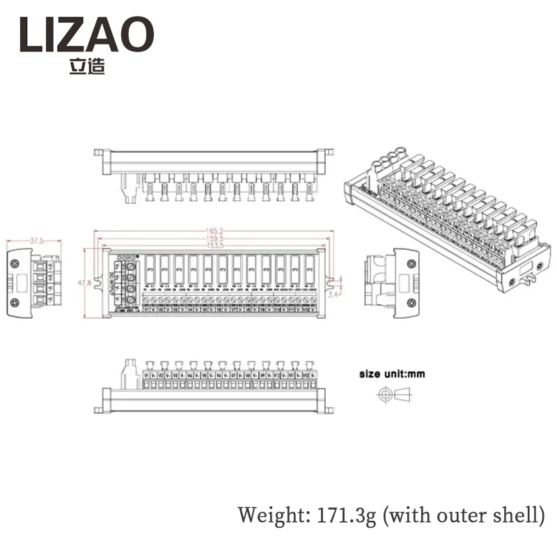 LIZAO New Style 12-bit DC Power Supply Fuse Distribution Bar Module Overcurrent Protection Power Distribution Board