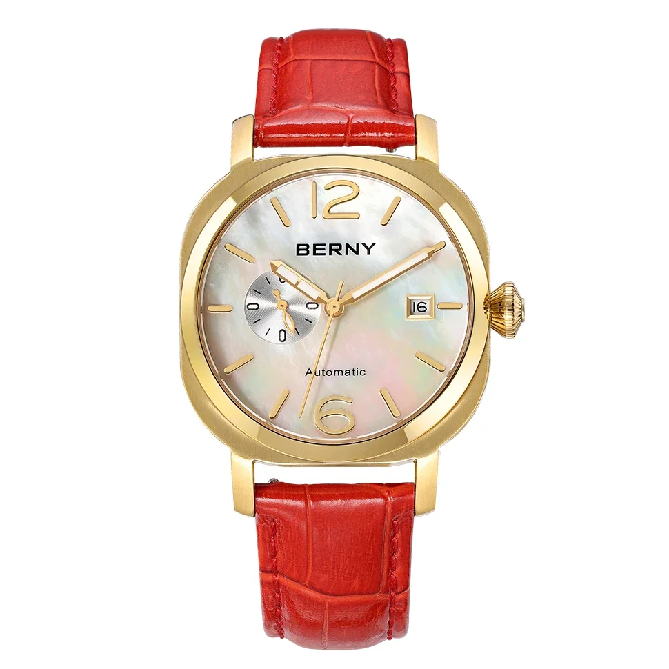 

BERNY Ladies Mechanical Wristwatch Sapphire Genuine Leather MIYOTA 8217 Automatic Luxury Women Watch Luminous 5ATM Waterproof