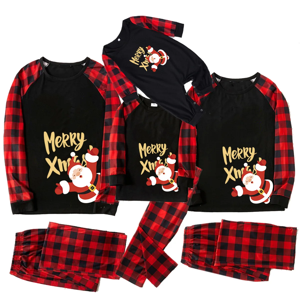 

2024 Christmas Matching Pajamas Set Merry Xmas Print Plaid Boys Girls Clothing Sets Soft Loose Sleepwear Family Look Clothes Pjs