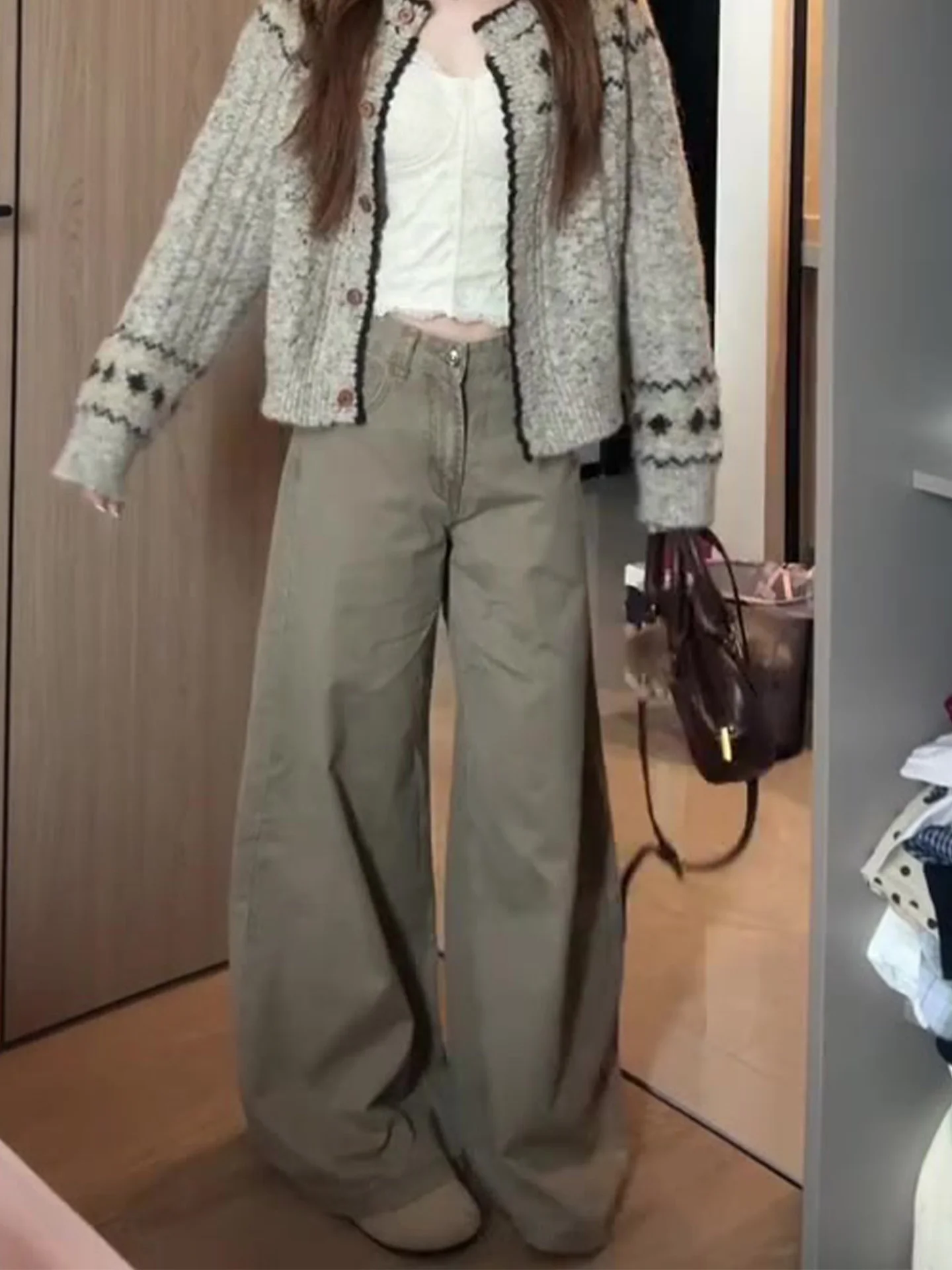 

Slim Straight Khaki Denim Jeans Women's Summer 2026 New Style High Waist Wide Leg Pants American Style Pure Color Easy Care