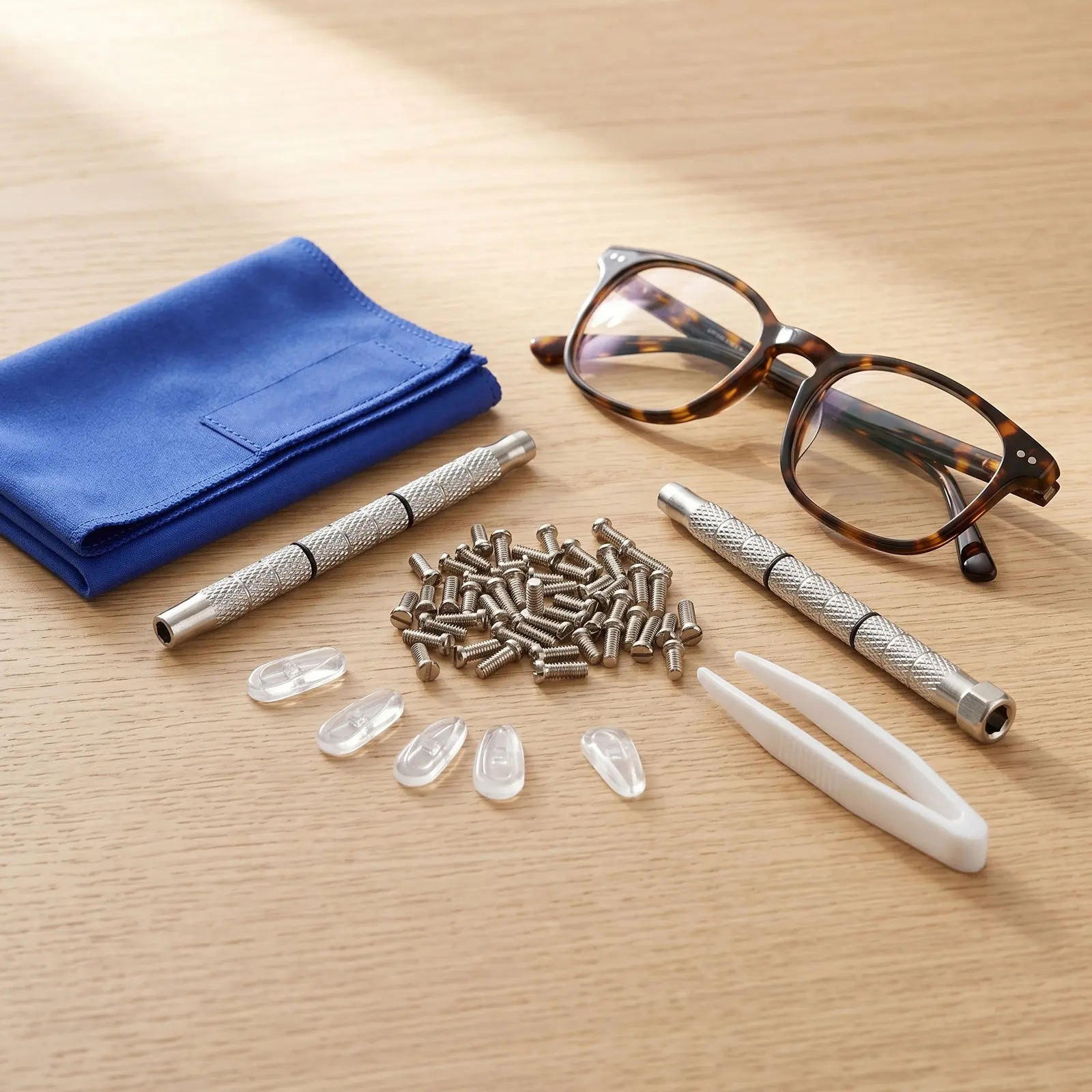 1 Box Eyeglass Frame Screw Assortment Slotted Flat Head Metal Micro Screws Mini Screwdriver Tweezers Glasses Repair Tool Kit