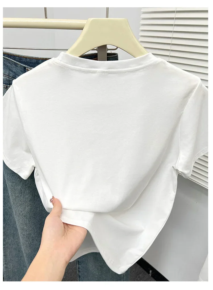 2026 Sommer Neue Hochwertige Lässige T-Shirts Sexy Kurzarm Modischer Trend Einfarbige Damenkleidung Y2k Tops – Detail 10