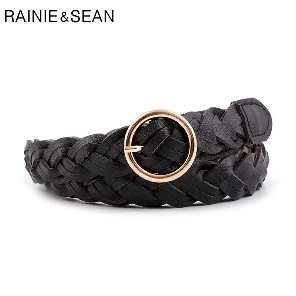 RAINIE SEAN-ceintures tissées pour femmes, en cuir Pu tressé, or argent, boucle ronde, robe, printemps décontracté