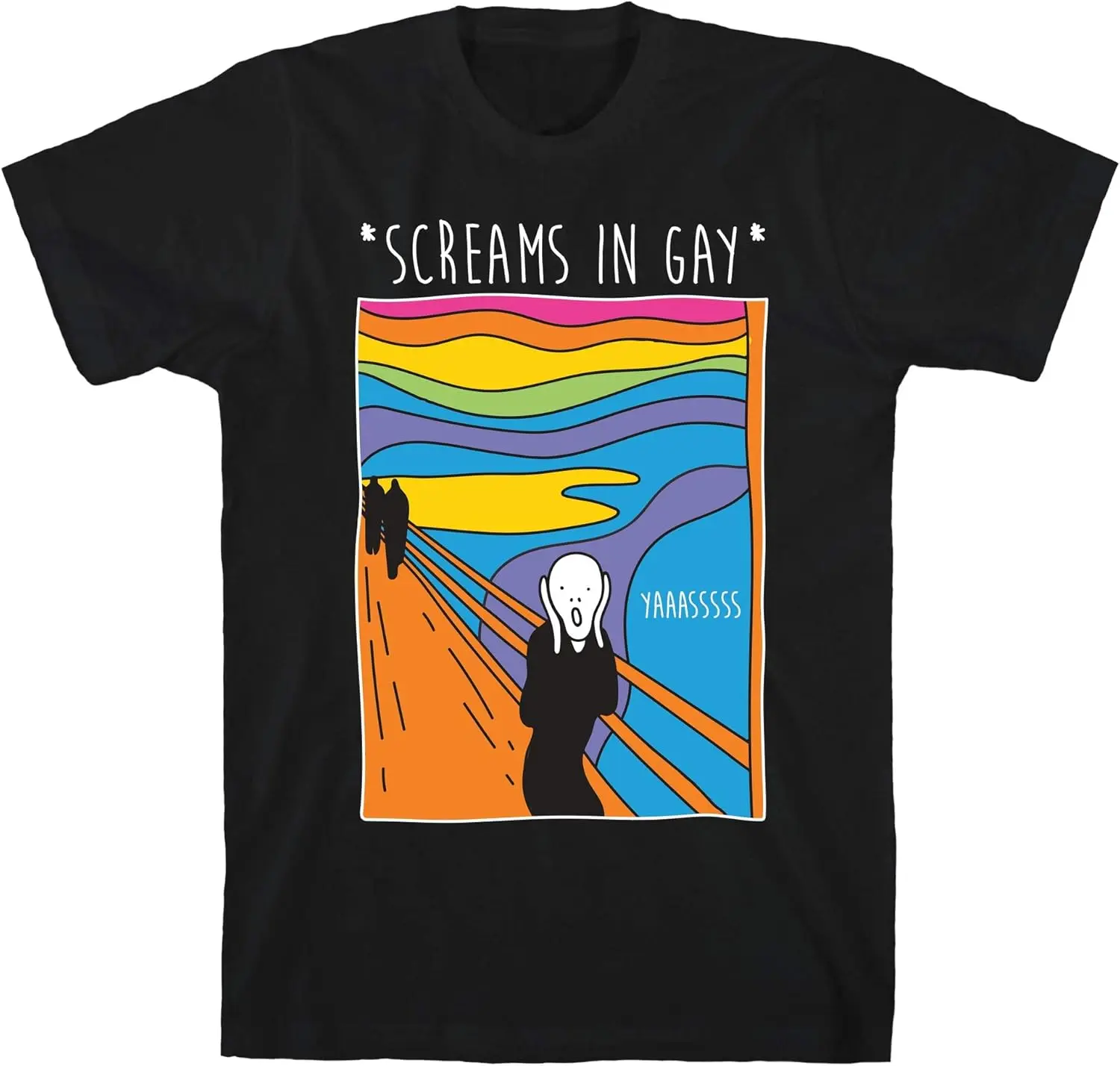 

Черная мужская хлопковая футболка LookHUMAN Screams in Gay Edvard Munch Parody
