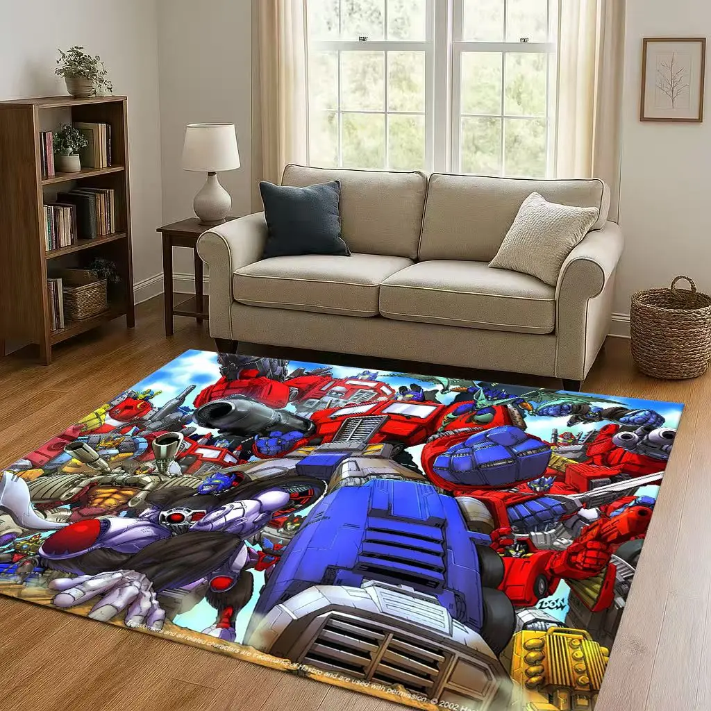 HD T-Transformers Optimus Prime Bumblebee Cartoon Living Room Non-Slip Area Rug Carpet for Bedroom Sofa,Easy Clean Home Doormat