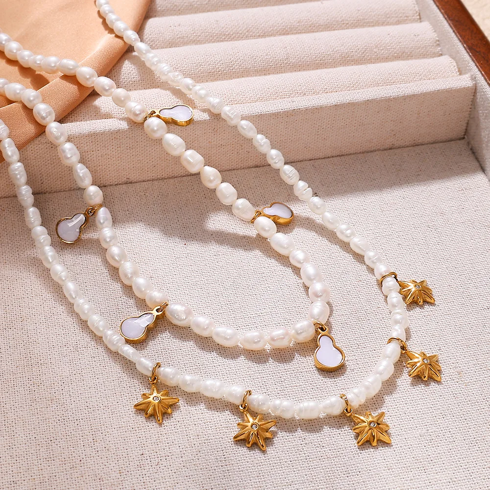 

Keen on Necklace Stainless Steel Niche high-end Feeling Star Shaped Zircon Pendant Freshwater Pearl New Jewelry